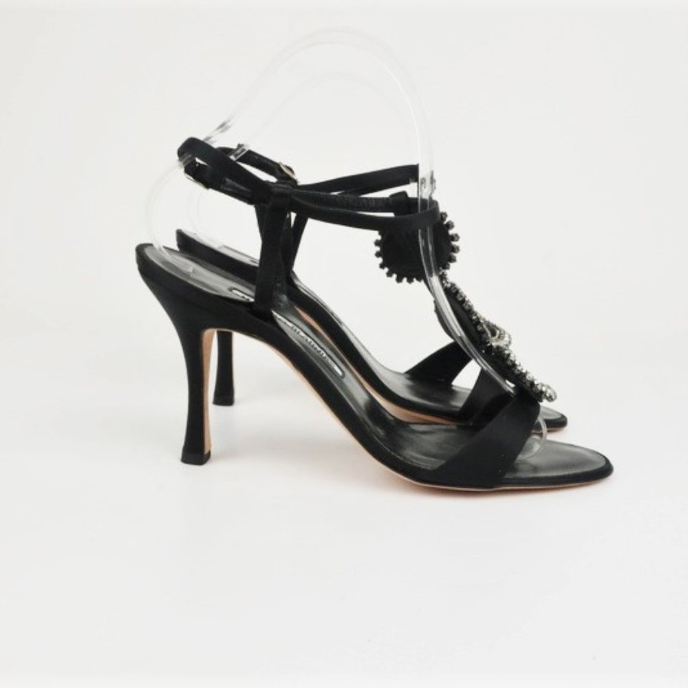Manolo Blahnik Ochi Crystal Buckle Sandals Black - Picture 3 of 6